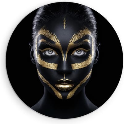 Saammp Muurcirkel Hout - Goud - Portret - Vrouw - abstract - Ø 90 - Wandcirkel - Wanddecoratie Cirkel - Muurdecoratie Woonkamer - Slaapkamer decoratie - Rond Schilderij