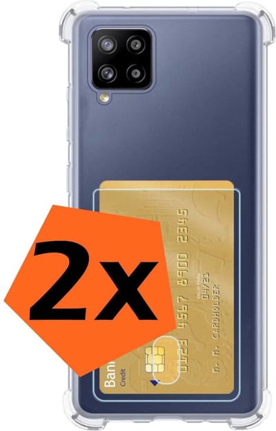 Hoes - 2 Stuks - Geschikt voor Samsung Galaxy A12 - Met Pashouder en Kaarthouder - Telefoon Hoesje Shockproof - Siliconen Case - Back Cover - Shock Proof - Pasjes Houder - Transparant