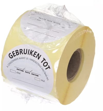HENDI Herbruikbare voedselveiligheid stickers “Gebruik vóór” Ø50 mm meertalig wit met notitieruimte 500 per rol