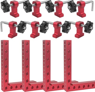 Hoekklem houtbewerking - Rood - 4 Pack - Aluminium positioneringsliniaal van 140 mm - Voor frames en kasten