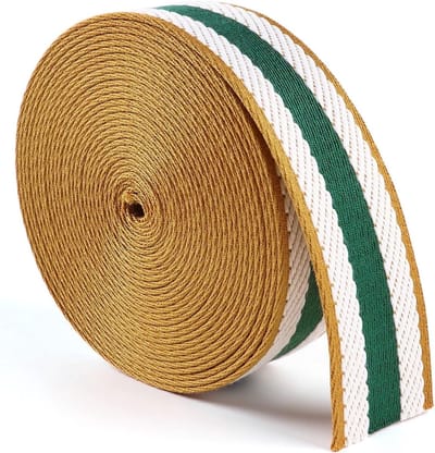 Webbing Band - Jacquard Singelband - Tas Riemen Maken - Wit Groene Streep - 6 Yards - Wit Groen