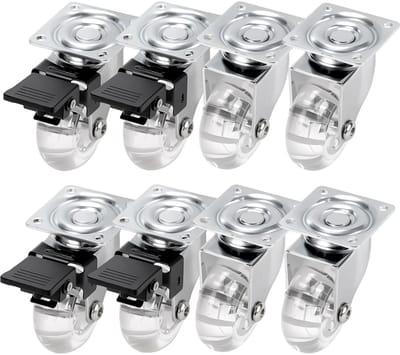8 stuks meubelwielen 50mm, 4 wielen met rem en 4 zonder rem, 2 inch zwenkwielen voor kantoorstoel