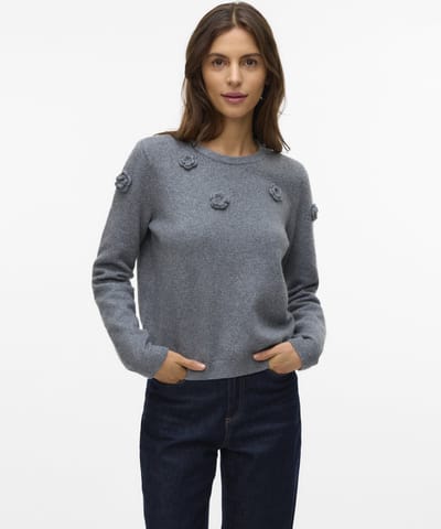 Vero Moda Trui Vmrose Ls O-neck Pullover Boo 10331434 Medium Grey Melange Dames Maat - S