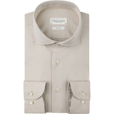 Profuomo slim fit heren overhemd - twill - beige - Strijkvrij - Boordmaat: 38 (EU maat: S)