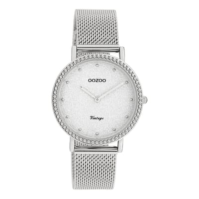 OOZOO Timepieces - Zilverkleurige horloge met zilverkleurige metalen mesh armband - C20051