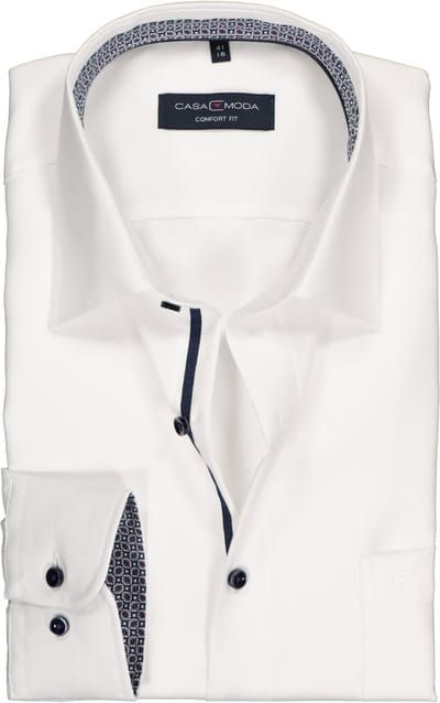 CASA MODA comfort fit overhemd - wit structuur (contrast) - Strijkvrij - Boordmaat: 42 (EU maat: L)