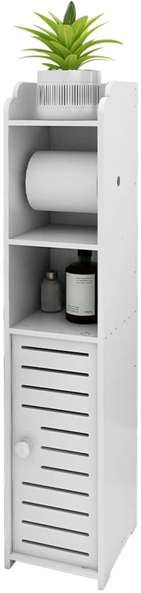 Linkforu - Smalle Badkamerkast - Toiletrolhouder - Opbergkast - Ruimtebesparend - 76 X 15 X 17 CM - Wit