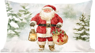 Sierkussens - Kussentjes Woonkamer - 60x40 cm - Kerstman- Winter - Sneeuw - Wit - Rood