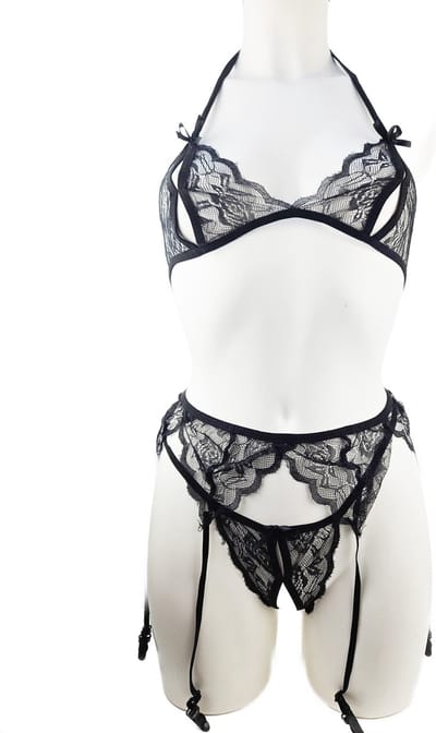 BamBella ® - Sexy Erotische Lingerie set met jarretel clips onesize Dames Zwart