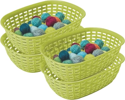 Hega Hogar Opbergmandje/kastmandje - 4x - limegroen - 2 liter - kunststof - 18 x 25 x 7 cm - kleine opslag bakjes - manden