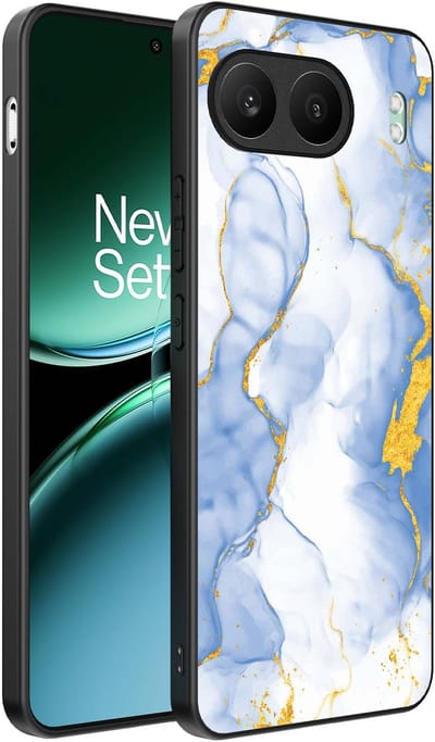 Smartphonica Telefoonhoesje Geschikt voor OnePlus Nord 4 met Lichtblauw Goud Marmer Opdruk - TPU Backcover Case Lightblue Gold Marble Design geschikt voor OnePlus Nord 4