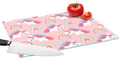 Glazen Snijplank - 39x28 - Unicorn - Regenboog - Roze - Patroon - Snijplanken Glas
