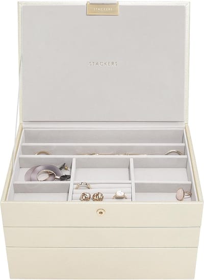 Juwelendoos Set - Opbergbox Sieraden - Sieraden Organiseren - Stapelbaar Ontwerp - Set van 3 - Metallic Parelmoer