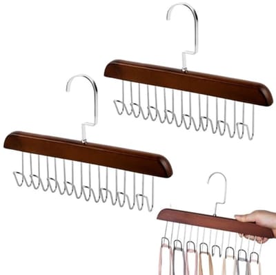 SnelShoppen - 2Pcs Houten Kledinghanger met 8 Antislip Haakjes - Multifunctionele Coat Rack voor Kleding, Riemen, Ties en BH's - Stevig en Duurzaam