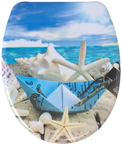 Namajunas - WC-brillen - Wc bril softclose - Toilet bril - Universele vorm WC Bril - Duroplast - Antibacterieel - Papieren Boot op Strand - Met Deksel - RVS Bevestiging - Easy Clean - Snelle montage en demontage - Inclusief Bevestigingsmateriaal