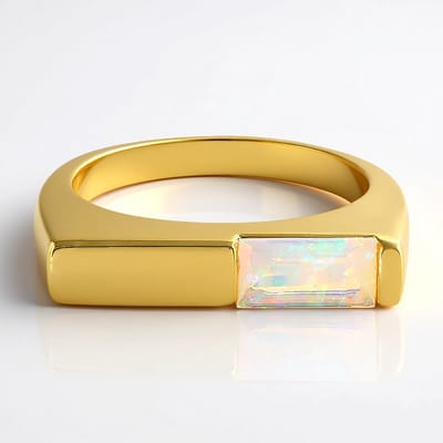Cavill - Zilveren ring - 925 Sterling zilver verguld - Ethiopische Welo-opaal 0,468 ct baguette - Moderne ring met bezelzetting 21x22 mm