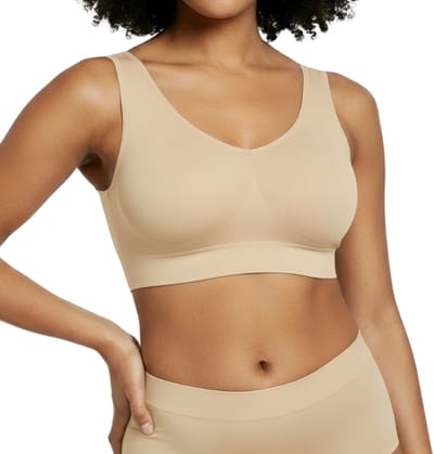 Comfort BH zonder beugel - Maat S - Beige - Met uitneembare bh vulling - bamboe bh - Extra comfortabele Sport BH - Zwangerschaps bh - Beugelloze bh - met push up - Magic bra - met pads