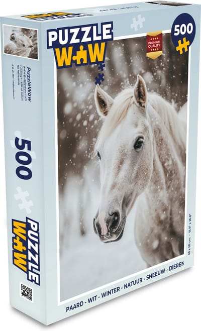 Puzzel Paard - Wit - Winter - Natuur - Sneeuw - Dieren - Legpuzzel - Puzzel 500 stukjes