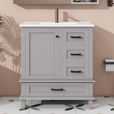 Wishdor - Badkamermeubel Met Keramische Wastafel - Staand - Modern - MDF En Keramiek - Grijs - 76 X 46 X 83,5 Cm