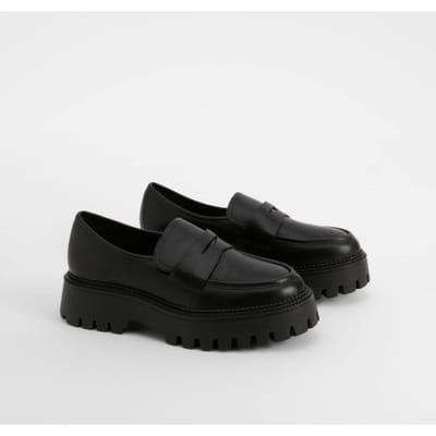 boohoo Dames Wide Fit Chunky Sole Loafers | Zwart | Maat: 39