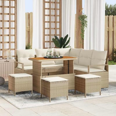 vidaXL - Tuinbank - Set - 9 - st - 8-Aantal - zitplaatsen - Beige - en - Crème