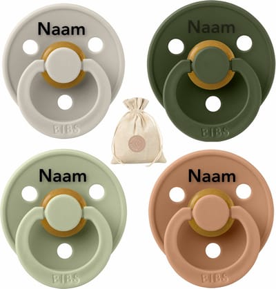 BIBS fopspenen met naam - T1 -Sand, Huntergreen, Sage, Desert Sand - 0-6 maanden - spenen - speen - fopspeen - BolleToet speenzakje