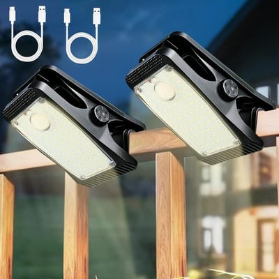 Zonnelampen met bewegingsmelder - Buitenverlichting Solar - Terras Verlichten - Clip-on Montage - 2 stuks - Zwart