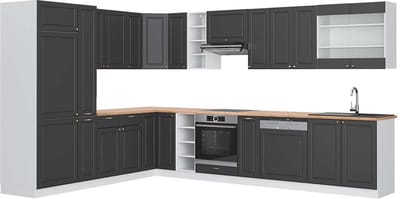 Vicco Hoekkeuken Fame-Line, Antraciet-goud/Wit, 347 x 257 cm, WB Eik