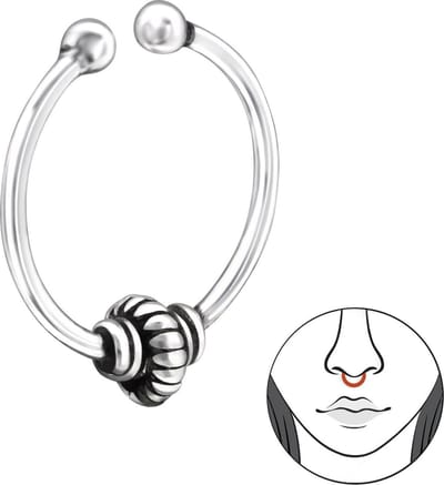 Amanto Neusclips Frankje C - 925 Zilver Geoxideerd - Bali - ∅10mm