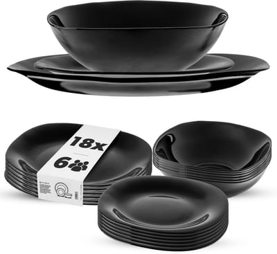 KADAX servies voor 6 personen, 18-delig, servies met soepbord, dessertbord en dinerbord, serviesgoed, servies, bordservies (zwart)