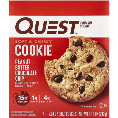 Quest Nutrition, Proteïne Koekje, Pinda Boter Chocolade Chip, 4 verpakkingen, 2,04 oz (58 g) elk