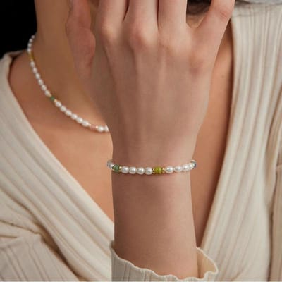 Dames Licht Luxe Natuurlijke Zoetwater Parel Ketting Elegant en Modieus Veelzijdig Kleurrijk Dopamine Ketting Set brown