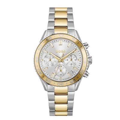 BOSS HB1502756 RUNNER FOR HER Dames Horloge - Mineraalglas - Staal - Zilverkleurig - 38 mm breed - Quartz - Vouw/Vlindersluiting - 5 ATM (douchen)