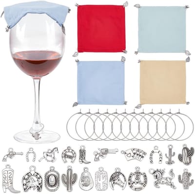 8 Stuks Wijnglas Deksel, Gewogen Polyester Wijn Glas Covers met Tibetaanse Legering Hangertjes en RVS Ringen voor Bruiloft, Kerst en Tuinfeesten Decoratie