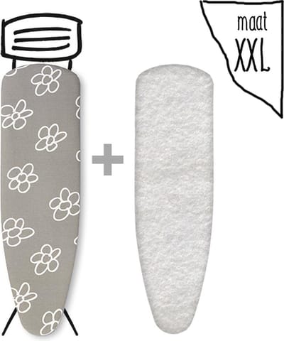 Leuke Strijkhoezen | Strijkhoes met Molton - Bloemen Grijs - maat XXL - complete set