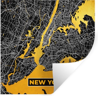 Muurstickers - Sticker Folie - Goud - Stadskaart - Plattegrond - New York - Kaart - 100x100 cm - Plakfolie - Muurstickers Kinderkamer - Zelfklevend Behang XXL - Zelfklevend behangpapier - Stickerfolie