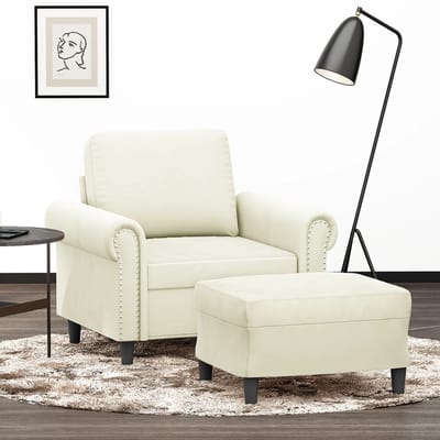vidaXL - Fauteuil - met - voetenbank - 60 - cm - fluweel - crèmekleurig