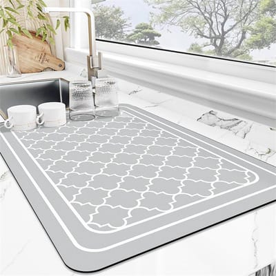 Keuken Afwas Mat lantaarn patroon afvoerpad super absorberende afwasmat microvezel sneldrogende afwasmat - lichtgrijs-50*80cm - 50*80cm