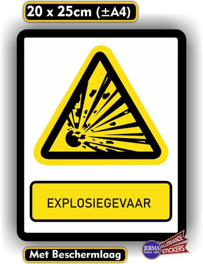 Jerma - Explosie Gevaar - Sticker - ISO norm - 20 x 25 cm - Weerbestendig - Zelfklevend - Vinyl