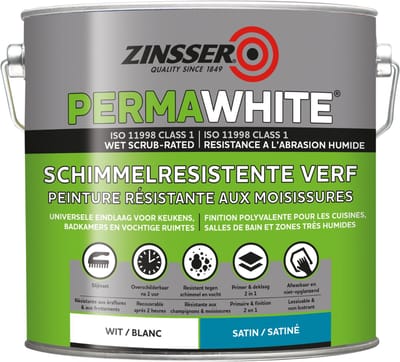 Zinsser Permawhite Zijdeglans 2,5 liter - Anti Schimmel Verf