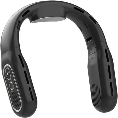 Draagbare nekventilator - 360° verkoelende luchtstroom rondom, oplaadbaar, opvouwbaar, handsfree te dragen, bladloos ontwerp, met led-display | Drie windsnelheden | Persoonlijke koelventilator voor op reis, buitenactiviteiten en kamperen (zwart)