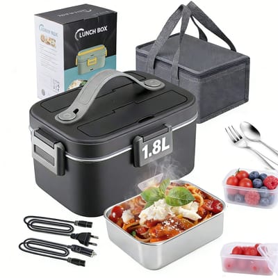 OWJHE 1.8L 75W Elektrische Verwarming Lunchbox 24/220V Roestvrijstalen Voering Draagbare Voedselverwarmer Bento Box Voedselcontainer voor Auto