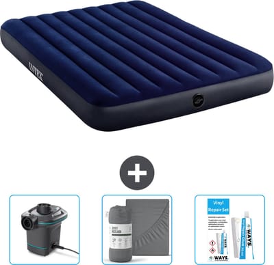 Intex Luchtbed - 2-Persoons - 152 x 203 x 25 cm cm - Blauw - Inclusief Pomp - Hoeslaken en Reparatieset