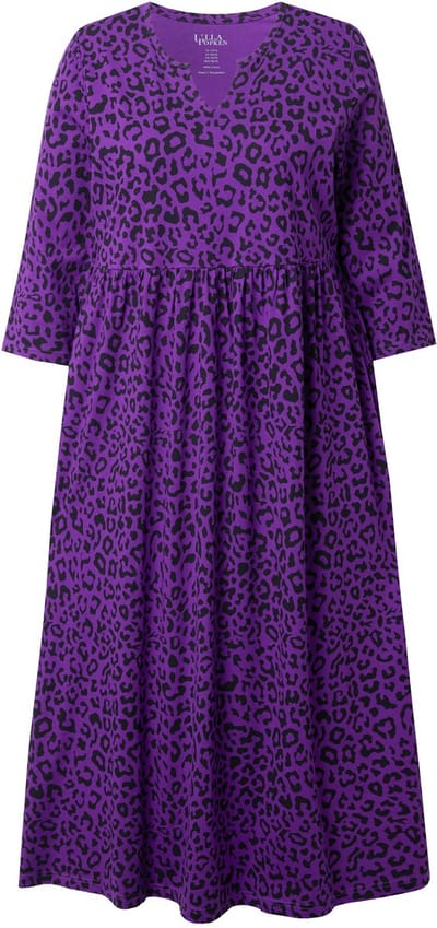 Ulla Popken - Dames - Jersey jurk A-lijn tuniekhals 3/4-mouw zakken - Purper - Maat 54+