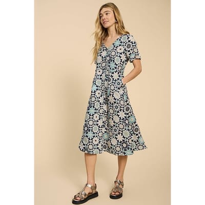 White Stuff Ivy Linen Mini Dress Blue Printed Size: 10 REGULAR | Midi Dresses Outlet | Dames | Wit