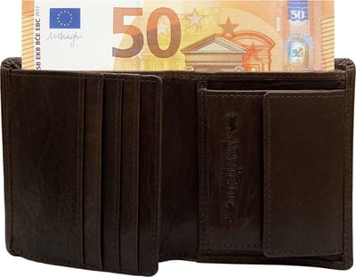Portemonnee Heren - Portefeuille Heren - Arrigo Portemonnee - Billfold model Donkerbruin Rundleer