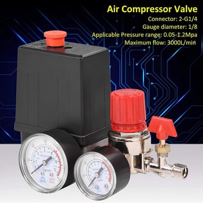 12 bar Compressordrukschakelaar – Incl. Manometer, Regelklep en Ontlastfunctie voor Snelle Drukverlaging