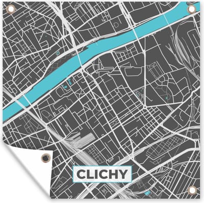 Tuin poster Clichy - Frankrijk - Plattegrond - Kaart - Stadskaart - 200x200 cm - Tuindoek