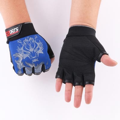 Fietshandschoenen met halve vingers Bijgewerkte wolfskop fitnesshandschoenen voor heren en dames Ademende dunne tactische handschoenen voor buiten Kinderhandschoenen L blauw