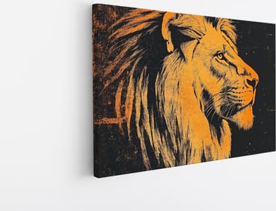 Saammp Canvas Schilderij - Leeuw Abstract - Kinderkamer - Dieren - Oranje - 45x30 - Foto op canvas - Wanddecoratie - Muurdecoratie Woonkamer - Slaapkamer decoratie - Canvas Print